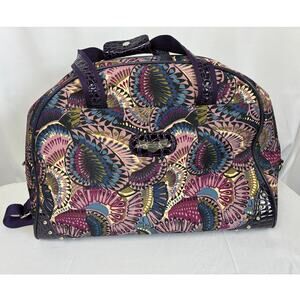 Kathy Van Zeeland Duffle Bag Purple Faux Alligator Weekender Travel Carry On